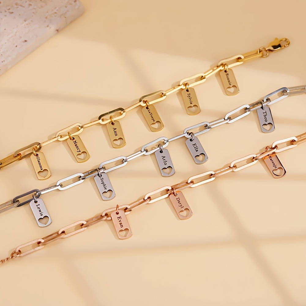 Women's Personalized Nameplate Bracelet with Hollow Heart Pendant
